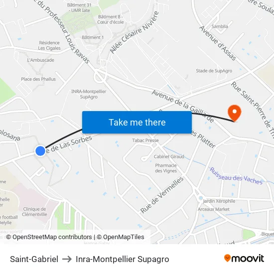 Saint-Gabriel to Inra-Montpellier Supagro map