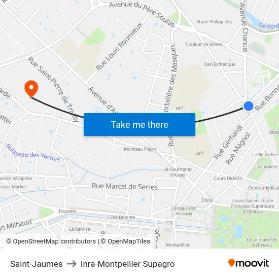 Saint-Jaumes to Inra-Montpellier Supagro map
