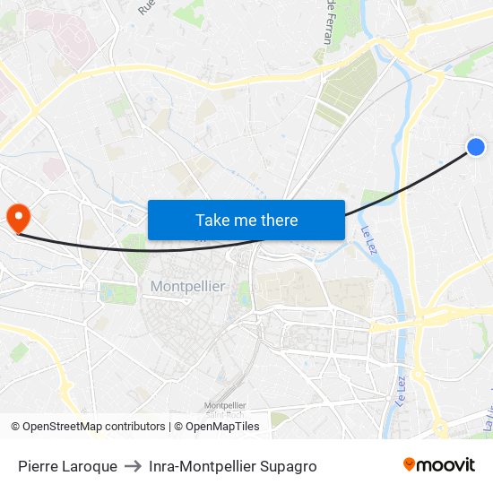 Pierre Laroque to Inra-Montpellier Supagro map