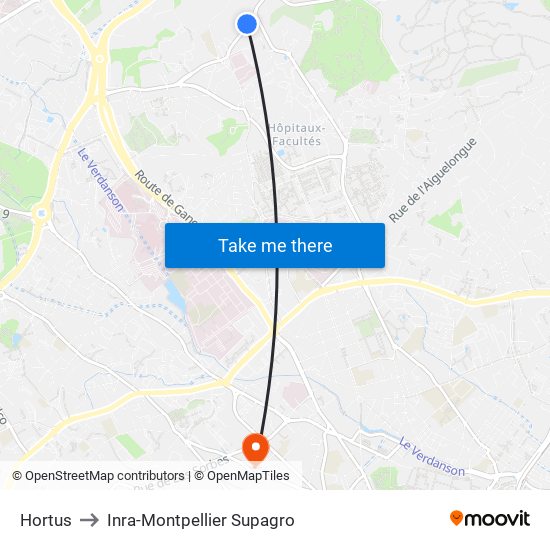 Hortus to Inra-Montpellier Supagro map