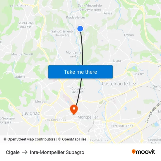 Cigale to Inra-Montpellier Supagro map