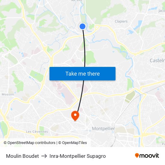 Moulin Boudet to Inra-Montpellier Supagro map