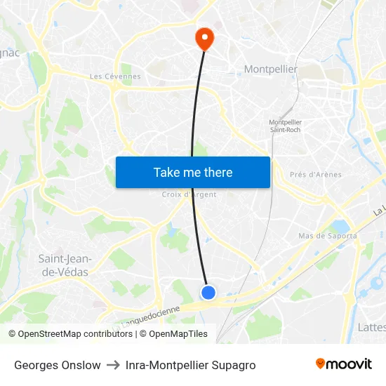 Georges Onslow to Inra-Montpellier Supagro map