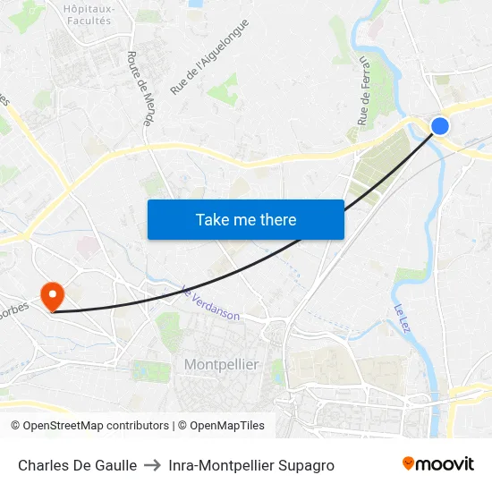 Charles De Gaulle to Inra-Montpellier Supagro map