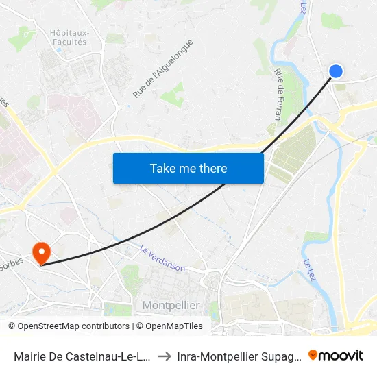 Mairie De Castelnau-Le-Lez to Inra-Montpellier Supagro map
