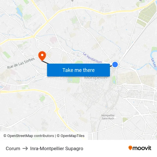 Corum to Inra-Montpellier Supagro map