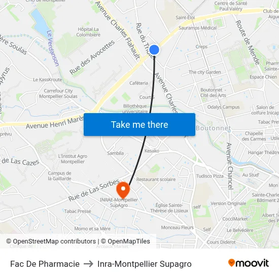 Fac De Pharmacie to Inra-Montpellier Supagro map