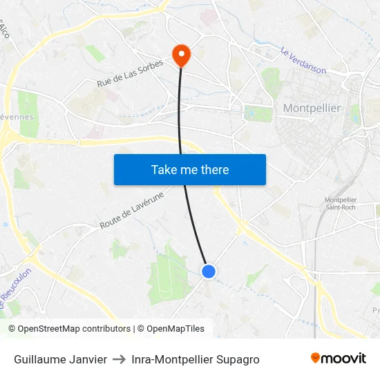 Guillaume Janvier to Inra-Montpellier Supagro map