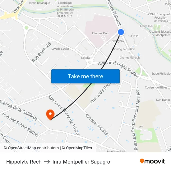 Hippolyte Rech to Inra-Montpellier Supagro map