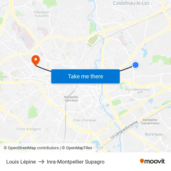 Louis Lépine to Inra-Montpellier Supagro map