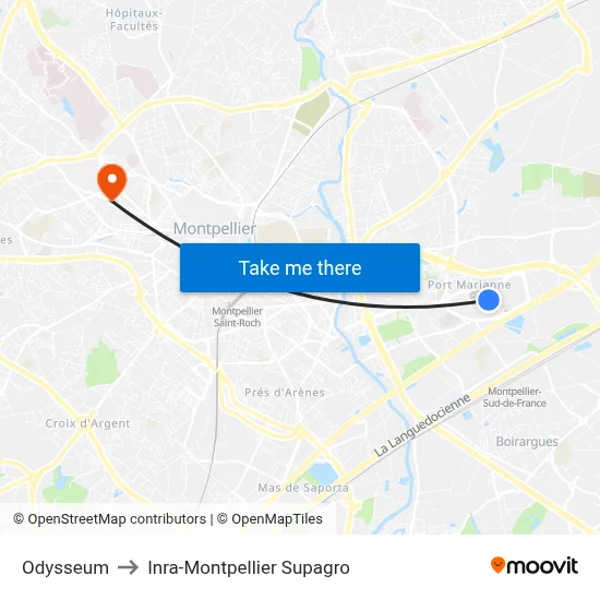 Odysseum to Inra-Montpellier Supagro map