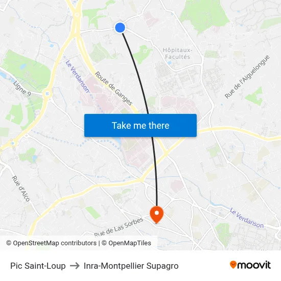 Pic Saint-Loup to Inra-Montpellier Supagro map