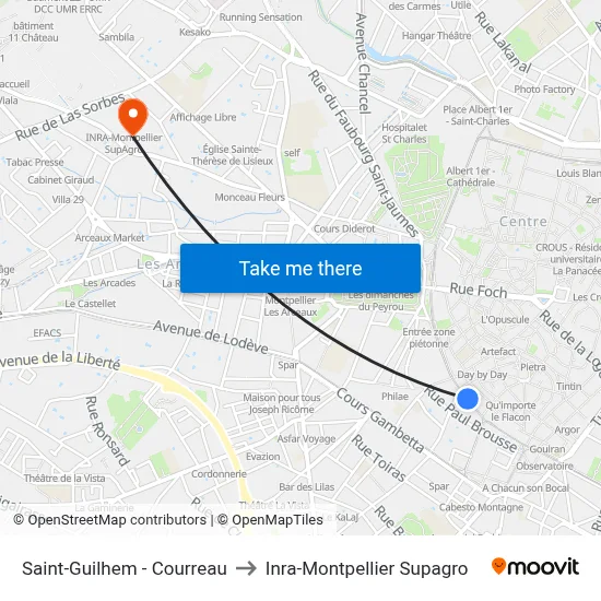 Saint-Guilhem - Courreau to Inra-Montpellier Supagro map