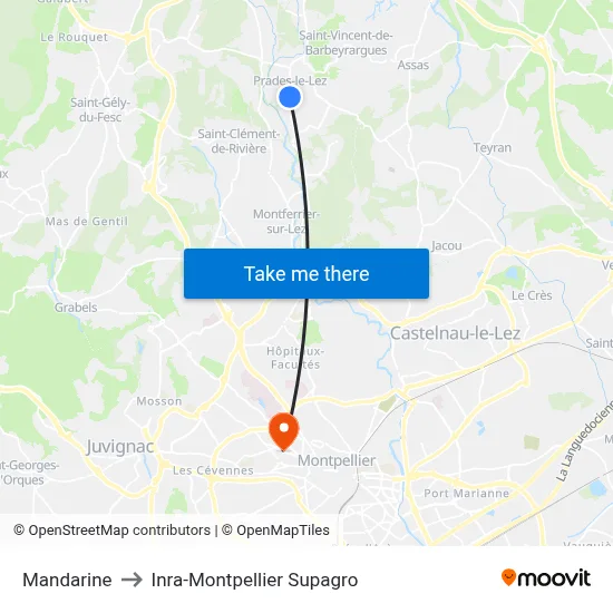 Mandarine to Inra-Montpellier Supagro map