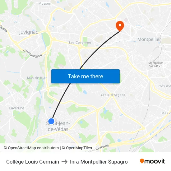 Collège Louis Germain to Inra-Montpellier Supagro map