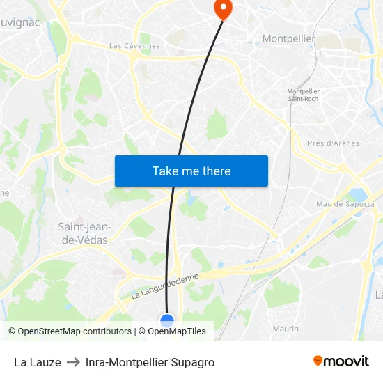 La Lauze to Inra-Montpellier Supagro map
