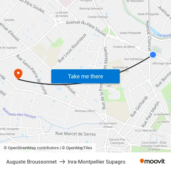 Auguste Broussonnet to Inra-Montpellier Supagro map