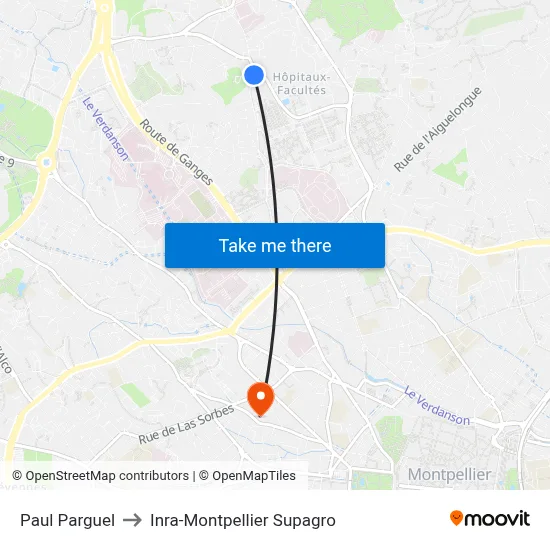 Paul Parguel to Inra-Montpellier Supagro map