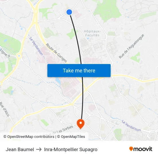 Jean Baumel to Inra-Montpellier Supagro map