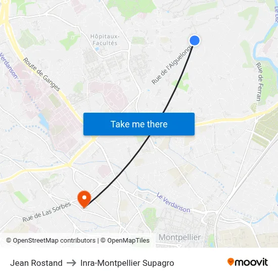 Jean Rostand to Inra-Montpellier Supagro map