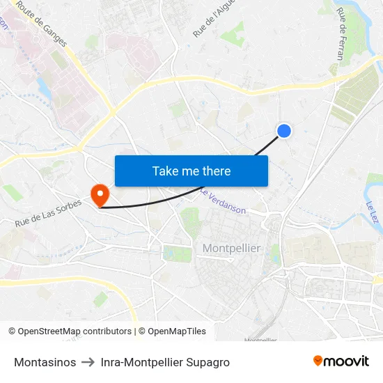 Montasinos to Inra-Montpellier Supagro map