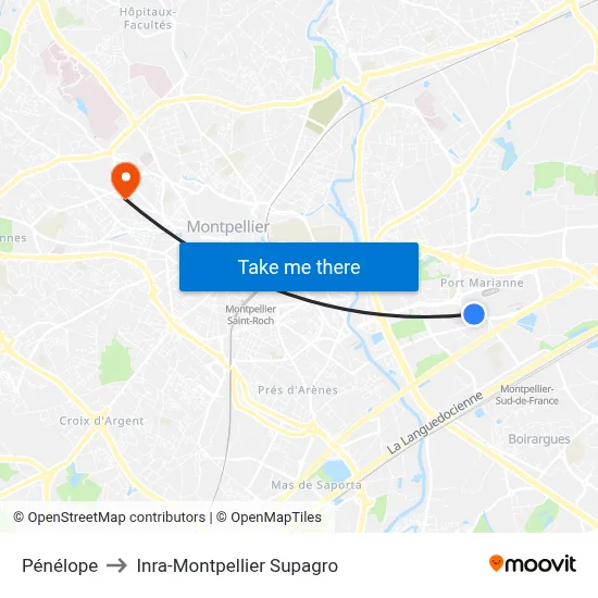 Pénélope to Inra-Montpellier Supagro map