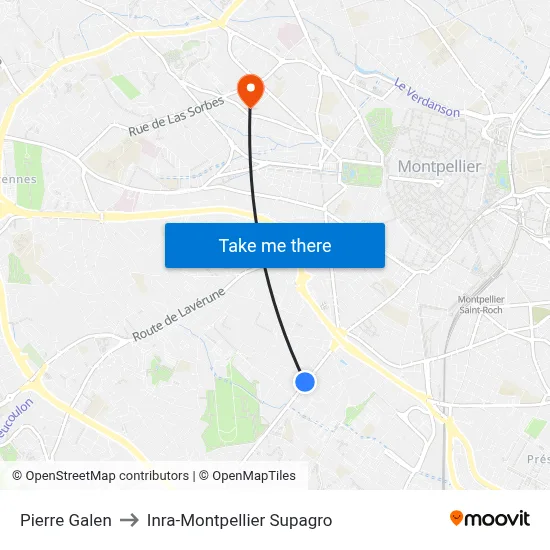 Pierre Galen to Inra-Montpellier Supagro map