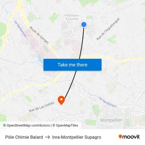 Pôle Chimie Balard to Inra-Montpellier Supagro map