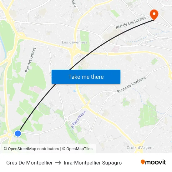 Grés De Montpellier to Inra-Montpellier Supagro map