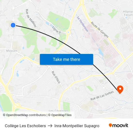 Collège Les Escholiers to Inra-Montpellier Supagro map