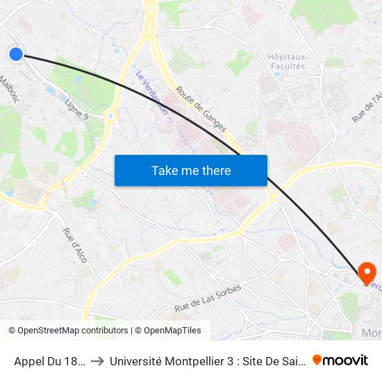 Appel Du 18 Juin to Université Montpellier 3 : Site De Saint-Charles map
