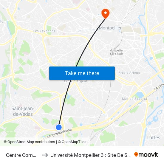 Centre Commercial to Université Montpellier 3 : Site De Saint-Charles map