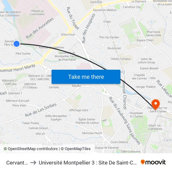 Cervantès to Université Montpellier 3 : Site De Saint-Charles map