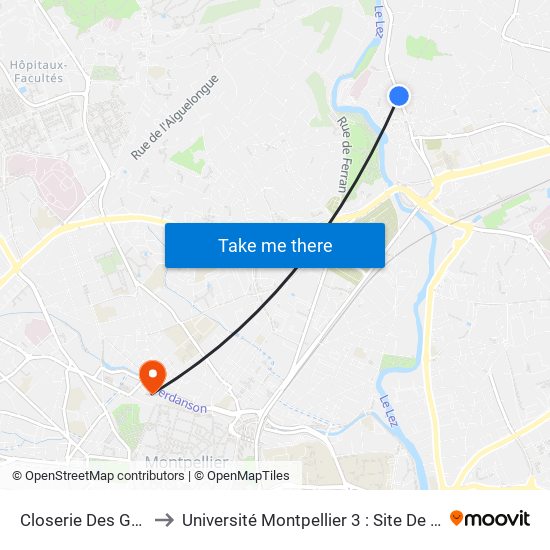 Closerie Des Guilhems to Université Montpellier 3 : Site De Saint-Charles map