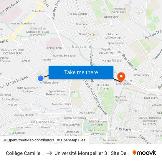 Collège Camille Claudel to Université Montpellier 3 : Site De Saint-Charles map