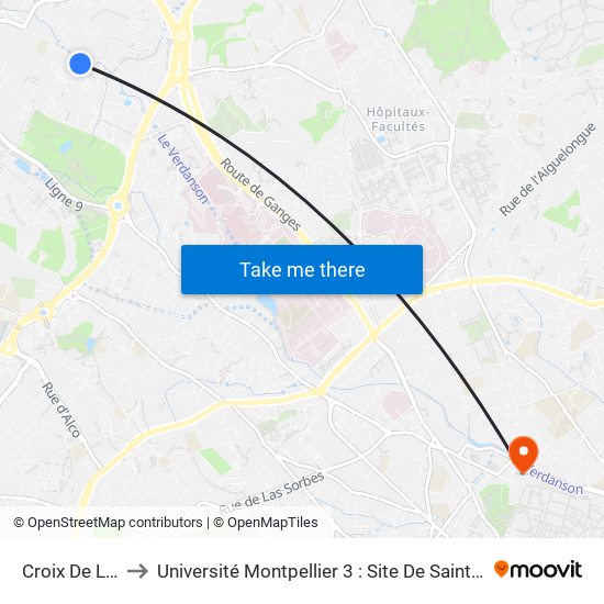 Croix De Lavit to Université Montpellier 3 : Site De Saint-Charles map