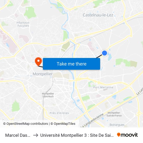 Marcel Dassault to Université Montpellier 3 : Site De Saint-Charles map