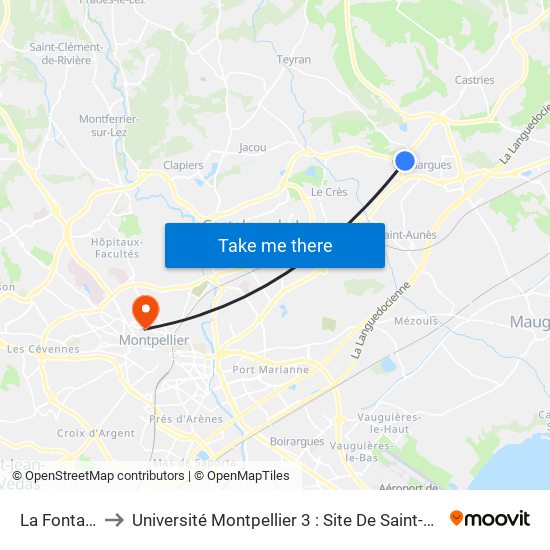 La Fontaine to Université Montpellier 3 : Site De Saint-Charles map