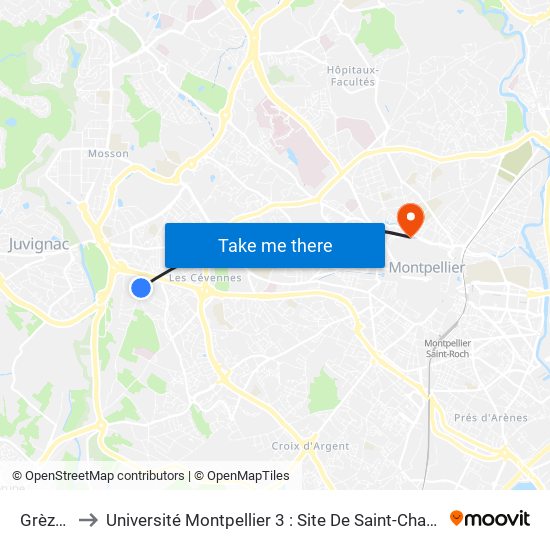 Grèzes to Université Montpellier 3 : Site De Saint-Charles map