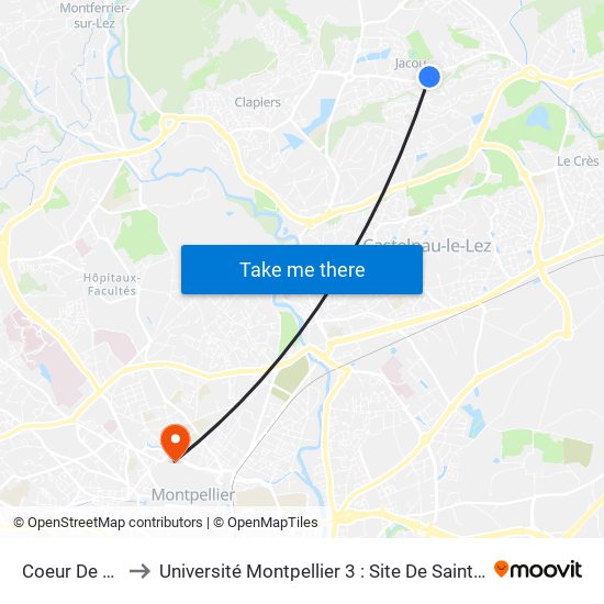 Coeur De Ville to Université Montpellier 3 : Site De Saint-Charles map