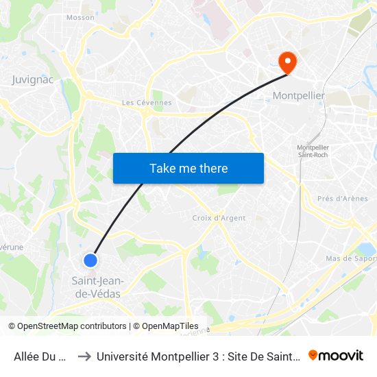 Allée Du Bois to Université Montpellier 3 : Site De Saint-Charles map