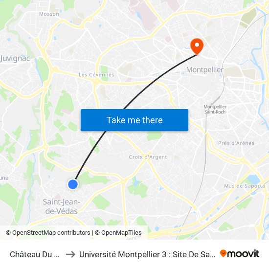 Château Du Terral to Université Montpellier 3 : Site De Saint-Charles map