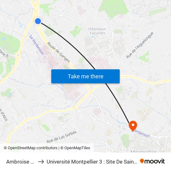 Ambroise Paré to Université Montpellier 3 : Site De Saint-Charles map