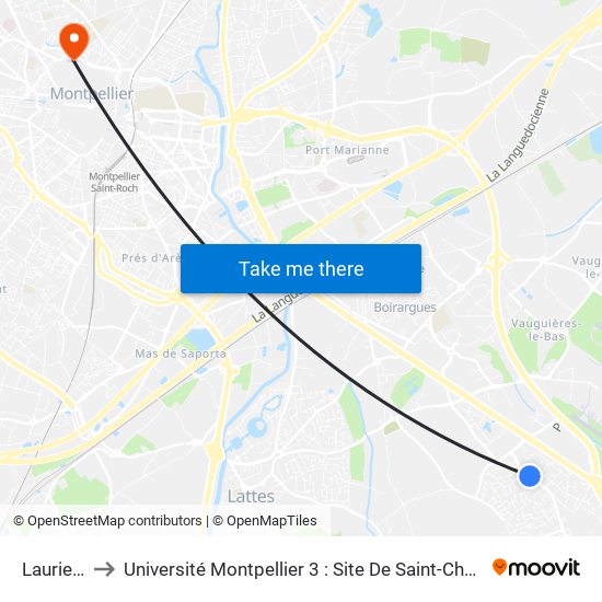 Lauriers to Université Montpellier 3 : Site De Saint-Charles map
