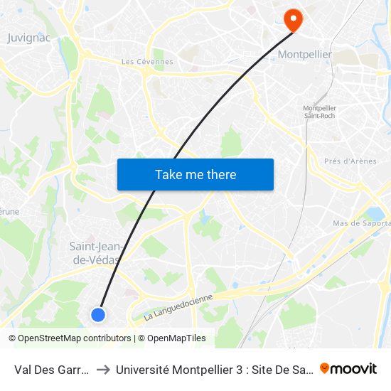 Val Des Garrigues to Université Montpellier 3 : Site De Saint-Charles map