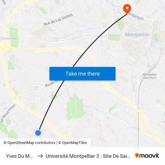 Yves Du Manoir to Université Montpellier 3 : Site De Saint-Charles map