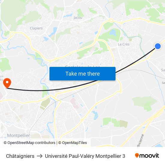 Châtaigniers to Université Paul-Valéry Montpellier 3 map