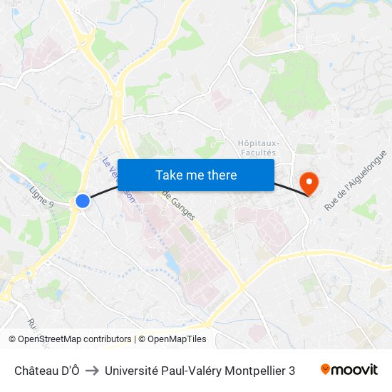 Château D'Ô to Université Paul-Valéry Montpellier 3 map