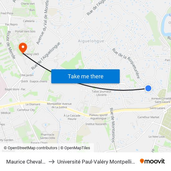 Maurice Chevalier to Université Paul-Valéry Montpellier 3 map
