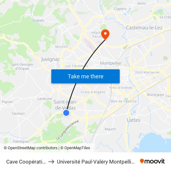 Cave Coopérative to Université Paul-Valéry Montpellier 3 map